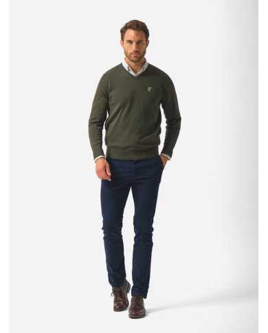 Jersey con Coderas Verde Caza cuello en v