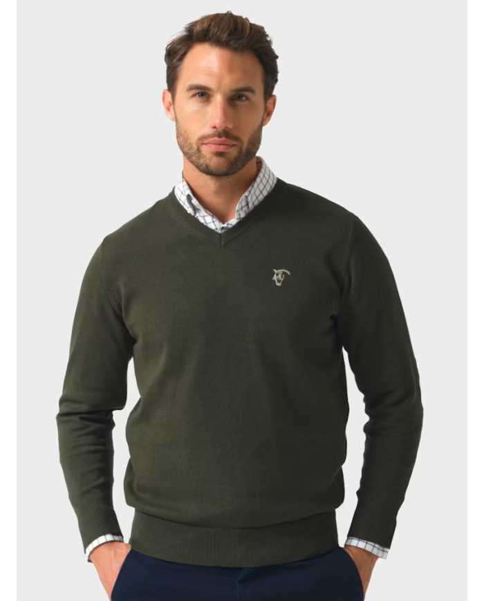 Jersey con Coderas Verde Caza cuello en v