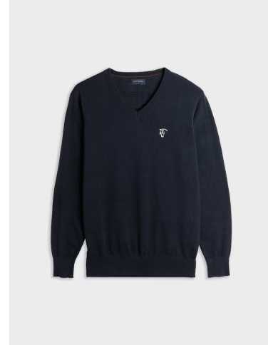 Jersey con Coderas Azul Marino cuello en v