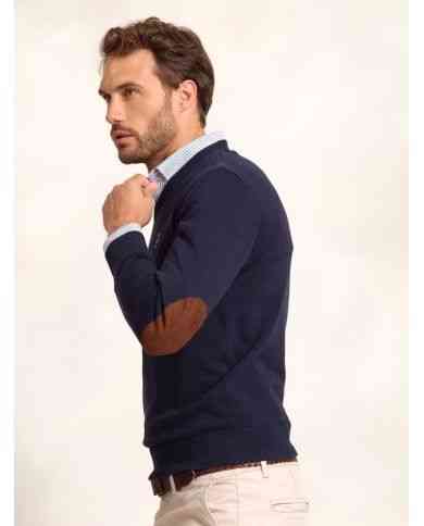 Jersey con Coderas Azul Marino cuello en v