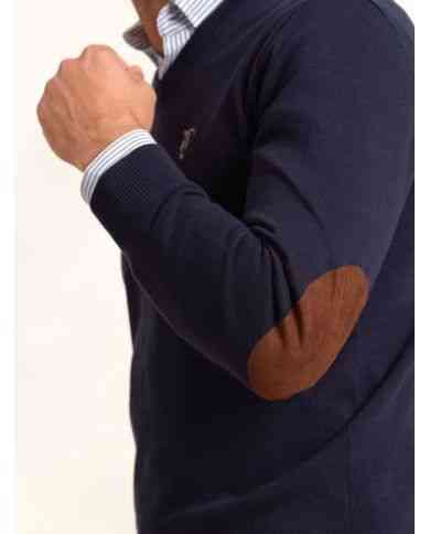Jersey con Coderas Azul Marino cuello en v