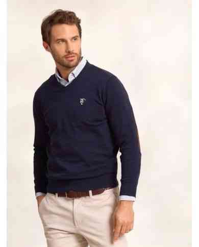 Jersey con Coderas Azul Marino cuello en v