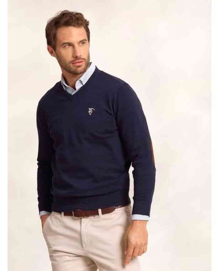 Jersey con Coderas Azul Marino cuello en v