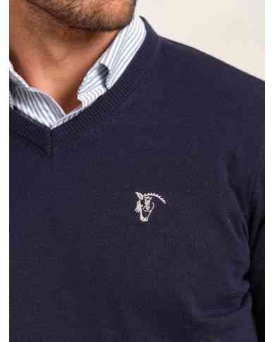 Jersey con Coderas Azul Marino cuello en v