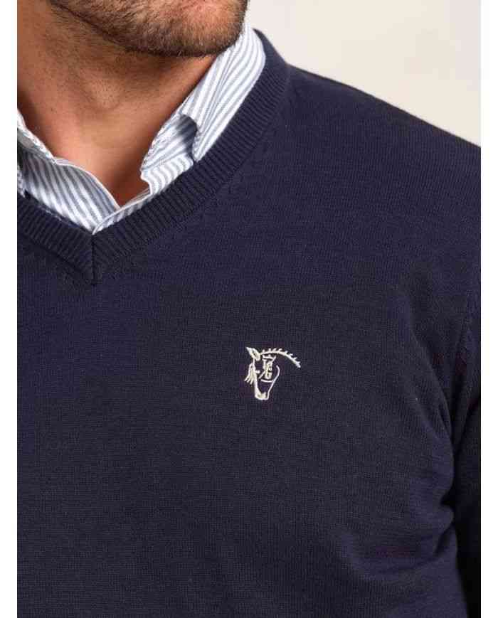 Jersey con Coderas Azul Marino cuello en v