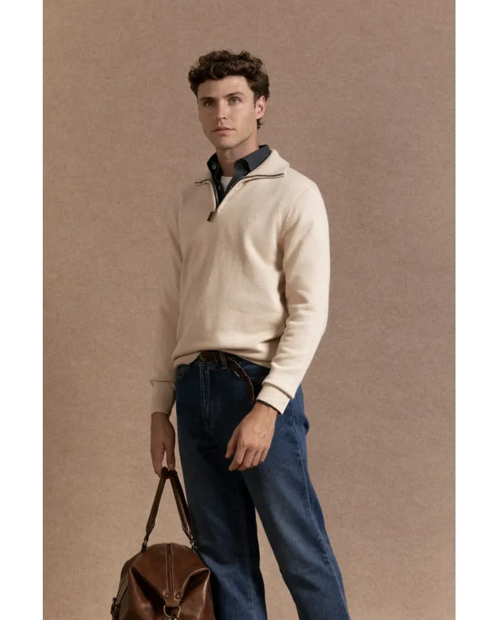 Jersey Media Cremallera Beige