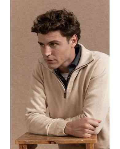 Jersey Media Cremallera Beige