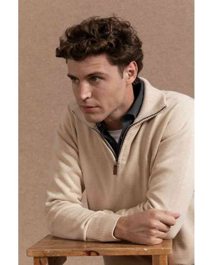 Jersey Media Cremallera Beige