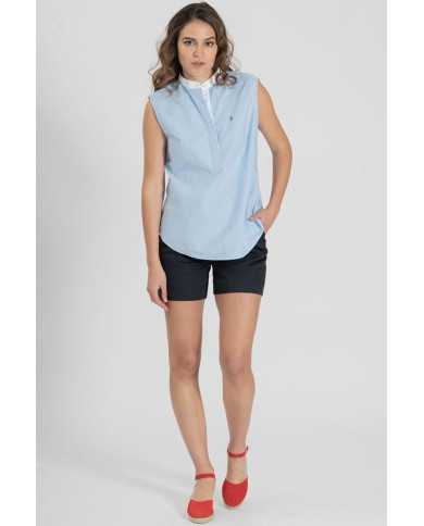 Blusa Celeste Cuello Militar