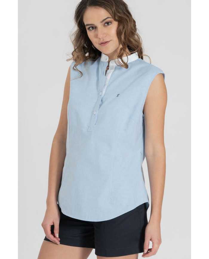 Blusa Celeste Cuello Militar